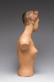 A French polychrome painted plaster female mannequin bust, marked 'Champs Elys&eacute;es Paris', 20th C.