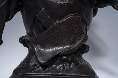 Emile Louis Picault (1833-1915): 'Maintenant sous le ciel tout repose Lamartine', brown patinated bronze alloy on a marble base, 20th C.