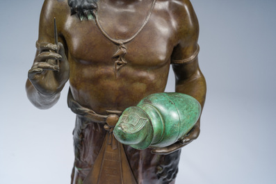 Emile Louis Picault (1833-1915): The Egyptian high priest Pastophore and the Egyptian scribe Hierogrammate, patinated bronze, 20th C.