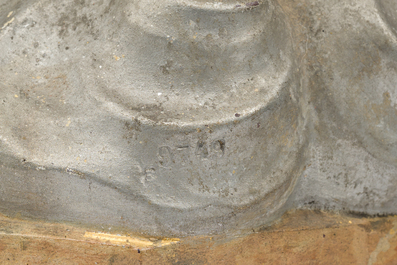 An impressive pair of polychrome decorated plaster angels mounted into ten-light candlesticks, 20th C.