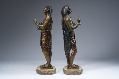Emile Louis Picault (1833-1915): The Egyptian high priest Pastophore and the Egyptian scribe Hierogrammate, patinated bronze, 20th C.