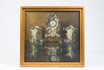 L&eacute;o Engels (1882-1952): 'Tegenlicht' et 'Het porseleinen klokje', huile sur toile, dat&eacute; 1947 et 1949