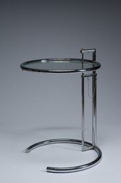 Eileen Gray (1878-1976): A pair of height-adjustable chromed steel and glass side tables, the so-called Classicon Adjustable Table E1027, [1970s]