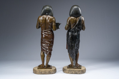 Emile Louis Picault (1833-1915): The Egyptian high priest Pastophore and the Egyptian scribe Hierogrammate, patinated bronze, 20th C.