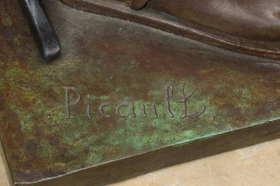 Emile Louis Picault (1833-1915): The Egyptian high priest Pastophore and the Egyptian scribe Hierogrammate, patinated bronze, 20th C.