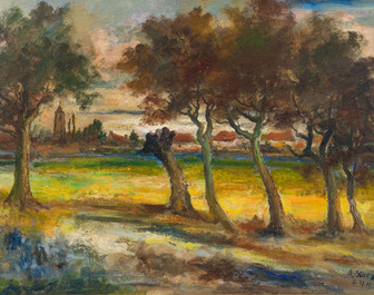 Albert Steel (1917-1984) en Georges Steel (1923-2010): Twee landschappen en een bloemstilleven, olie op doek, jaren '70