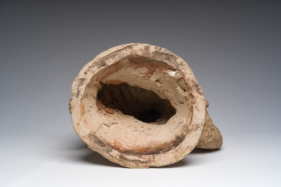 Ecole fran&ccedil;aise: Triton sur un dauphin, terre cuite &agrave; patine, 19&egrave;me si&egrave;cle