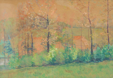 Jules Merckaert (1872-1924) and Vital Keuller (1866-1945): Two landscapes, watercolour on paper, one dated (19)40