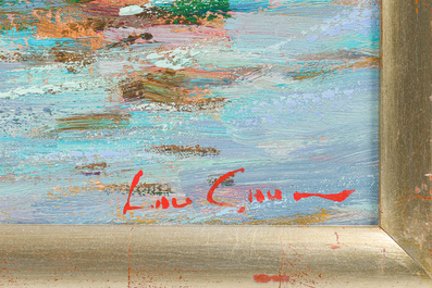 Lau Chun (1942): De kleine vissers op het strand, olie op doek