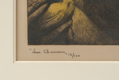 Maurice Langaskens (1884-1946): 'Les charrons', ets, ed. 12/100