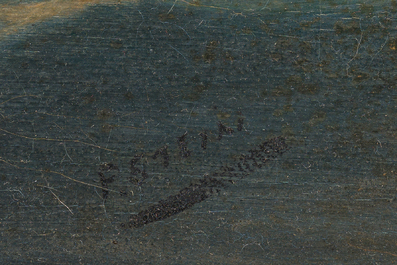 F. ou P. Stein (19&egrave;me si&egrave;cle): Un quatre-m&acirc;ts belge sur une mer calme, huile sur toile