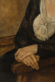 Belgische school: Portret van een dame zittend in een zetel, olie op doek, eerste helft 20ste eeuw