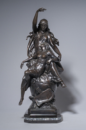 Emile Louis Picault (1833-1915): 'Maintenant sous le ciel tout repose Lamartine', brown patinated bronze alloy on a marble base, 20th C.