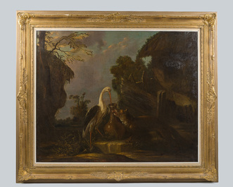 Flemish school: The fable of the fox and the stork, oil on canvas, ca. 1700