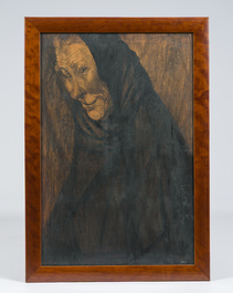 C&eacute;cile Cauterman (1882-1957): Portrait d'une sympathique vieille dame, techniques mixtes sur board, dat&eacute; 1923