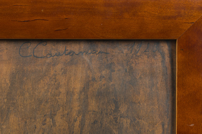 C&eacute;cile Cauterman (1882-1957): Portrait d'une sympathique vieille dame, techniques mixtes sur board, dat&eacute; 1923