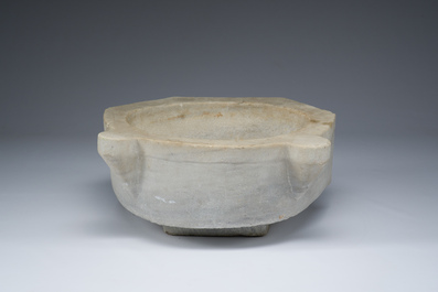 An Italian white Carara marble baptismal font, probably 18th C.