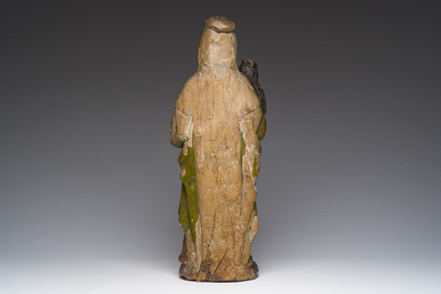 Groupe en bois sculpt&eacute; et polychrome repr&eacute;sentant Sainte Anne trinitaire, 16&egrave;me/17&egrave;me si&egrave;cle