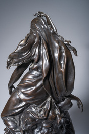 Emile Louis Picault (1833-1915): 'Maintenant sous le ciel tout repose Lamartine', brown patinated bronze alloy on a marble base, 20th C.