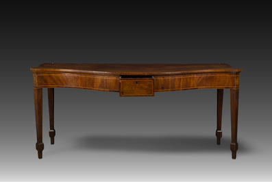 An English George III mahogany veneered one-drawer serving or side table, 19th C.