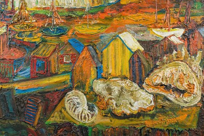 Etienne Le Compte (1931-2010): Les plaisirs de la mer, huile sur toile