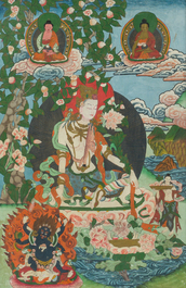 Deux miniatures indiennes et une thangka figurant 'Khasarpani', N&eacute;pal ou Tibet, 19&egrave;me/20&egrave;me si&egrave;cle