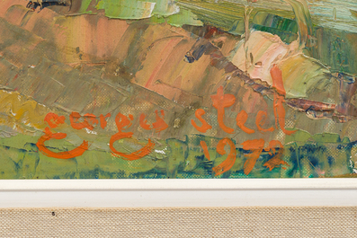 Albert Steel (1917-1984) en Georges Steel (1923-2010): Twee landschappen en een bloemstilleven, olie op doek, jaren '70