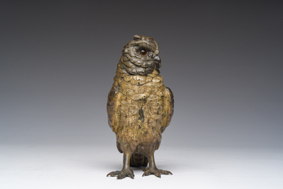 A Viennese polychrome cold painted bronze model of an owl, 19th/20th C.