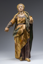 Importante sculpture en bois polychrom&eacute; d'&Eacute;lisabeth de Hongrie, 18&egrave;me si&egrave;cle