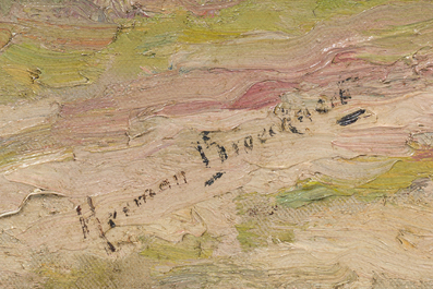 Herman Broeckaert (1878-1930): Paysage avec &eacute;glise, huile sur toile