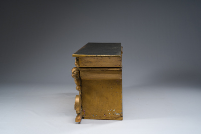 A gilt wooden tabernacle with floral design and angels, 18th C.