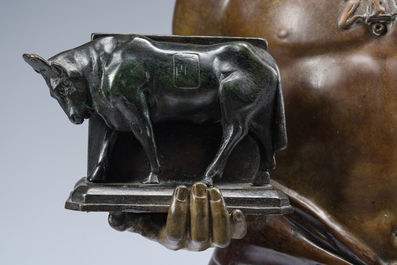 Emile Louis Picault (1833-1915): The Egyptian high priest Pastophore and the Egyptian scribe Hierogrammate, patinated bronze, 20th C.