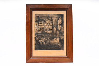 Jules De Bruycker (1870-1945): 'La Maison Jean Palfijn Gand', etching