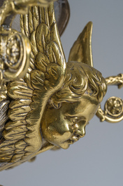 A Gothic revival partially silver-plated brass six-light 'angels' sanctuary lamp, ca. 1900