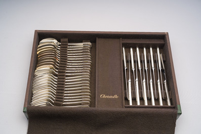 Een Frans 151-delig verzilverd bestek in de originele koffer, model America, Christofle, 20ste eeuw