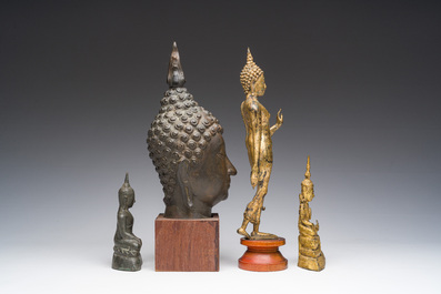 Four Thai partly gilt bronze Buddha sculptures, Rattanakosin and later, 19th/20th C.