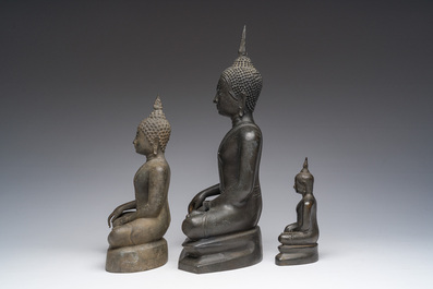 Three Thai bronze Buddha sculptures, Rattanakosin and later, 19th/20th C.