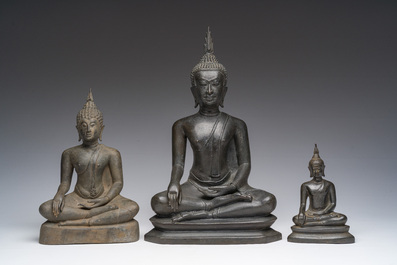 Three Thai bronze Buddha sculptures, Rattanakosin and later, 19th/20th C.