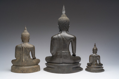 Three Thai bronze Buddha sculptures, Rattanakosin and later, 19th/20th C.