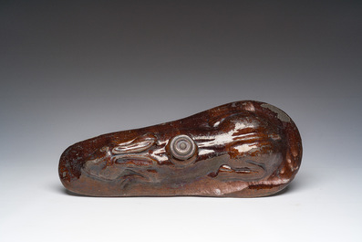 A brown-glazed pottery tureen for hare's p&acirc;t&eacute;, west of France, 19th C.