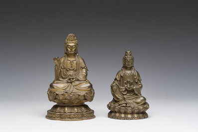 Two Chinese gilt bronze sculptures of Buddha, 20th C.
