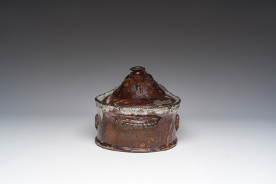 A brown-glazed pottery tureen for hare's p&acirc;t&eacute;, west of France, 19th C.
