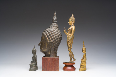 Four Thai partly gilt bronze Buddha sculptures, Rattanakosin and later, 19th/20th C.