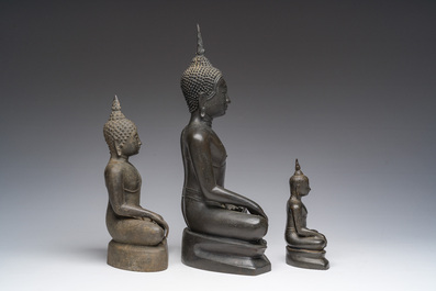 Three Thai bronze Buddha sculptures, Rattanakosin and later, 19th/20th C.