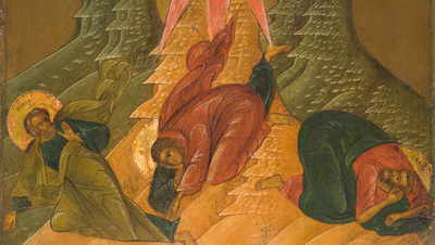 Grande Ic&ocirc;ne orthodoxe, 'Transfiguration de J&eacute;sus sur le mont Thabor', 18&egrave;me/19&egrave;me si&egrave;cle