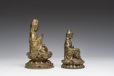 Two Chinese gilt bronze sculptures of Buddha, 20th C.