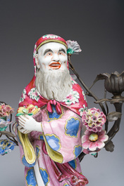 Een Samson porseleinen famille rose-stijl sculptuur met bronzen montuur, Parijs, eind 19de eeuw