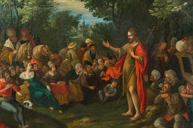 &Eacute;cole flamande, environnement de Frans II Francken (1581-1642): La pr&eacute;dication de Jean-Baptiste, huile sur toile, premier quart du 17&egrave;me si&egrave;cle