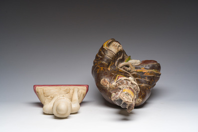 A Burmese white marble Buddha and a polychromed wood Buddha, 20th C.