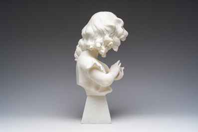 Eugenio Battiglio (19de/20ste eeuw): Meisje met een vlinder in de hand, albast, Firenze